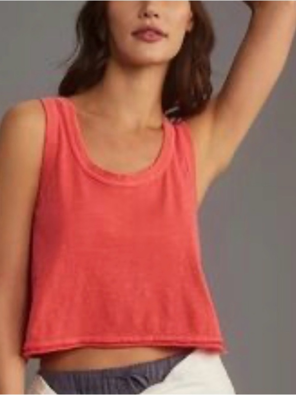 Anthropologie Kacey Cotton-Slub Scoop-Neck Crop Tank Top by Pilcro Neon coral*